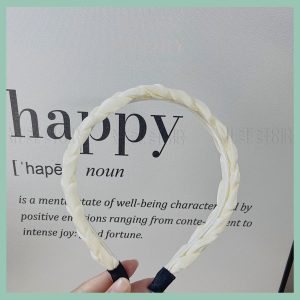 Băng đô vải đan bím tóc màu trắng sữa dễ thương