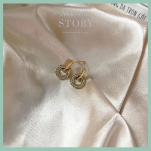 Khuyên tai vòng tròn đính đá nhỏ vòng quanh