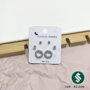 Set 03 đôi khuyên tai tròn với chất liệu bạc 925 bền đẹp, cứng cáp. màu bạc