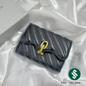 Ví da CNK trần bông vân xéo like auth V02 màu đen