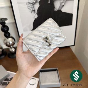 Ví da CNK trần bông vân xéo like auth V01 màu bạc