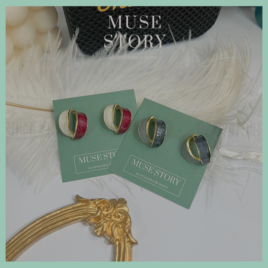 Khuyên tai mặt đá hai vòng cung với sự kết hợp màu sắc sang trọng - B215,216