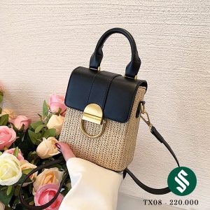 Túi cói dáng đứng, nắp gập bằng da thời trang phù hợp mọi phong cách