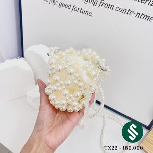 Túi ngọc trai mini lót lụa trắng, full dây ngọc