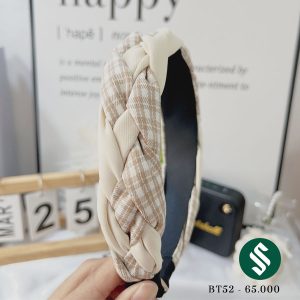 Băng đô vải xoắn dễ thương, vải trắng kem