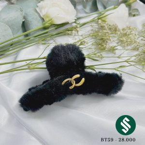 Kẹp búi tóc vải bông kết hợp tag vàng chữ X, màu đen