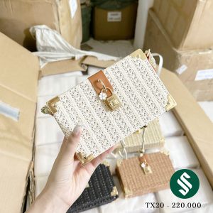 Túi cói hộp mini ổ khoá xinh cực màu trắng như công chúa