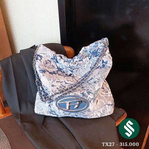 Túi dây rút chữ D khuyết xanh loang. Chất vải jeans bò loang màu xanh trendy năm nay siêu đẹp.