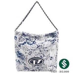 Túi dây rút chữ D khuyết xanh loang. Chất vải jeans bò loang màu xanh trendy năm nay