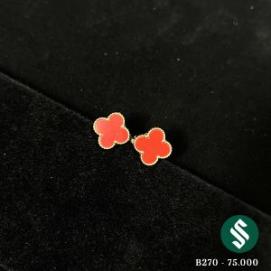 Khuyên tai cỏ 4 lá màu đỏ