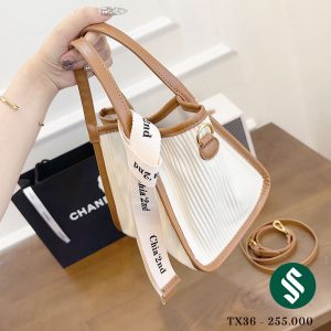 Set túi Chia’2nd kèm ví siêu xinh, màu trắng viền nâu