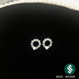 Khuyên bạc tròn chấm ngọc 9 hạt đá nhẹ nhàng xinh xinh