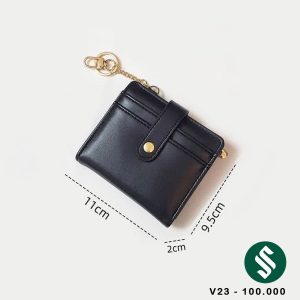 Ví da trơn cúc bấm móc treo màu đen