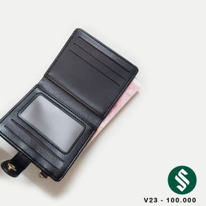 Ví da trơn cúc bấm móc treo nhiều ngăn dựng