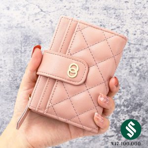 Ví trám mini nhiều ngăn màu hồng