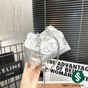 Túi Diesel dây rút màu bạc thời trang