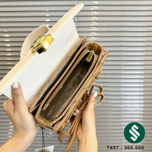 Túi khoá tròn vương miện nâu nhạt nắp trắng nhiều ngăn