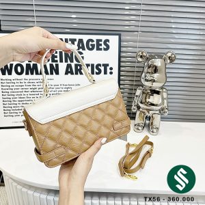 Túi khoá tròn vương miện nâu nhạt nắp trắng mặt sau