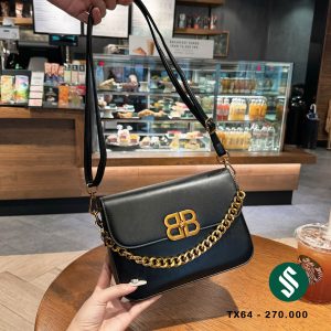Túi BB khóa xoay dây xích màu đen cận chất