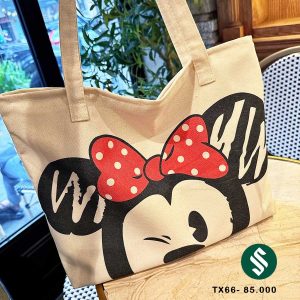 Túi tote vải bố họa tiết Mickey xịn, nơ đỏ dễ thương