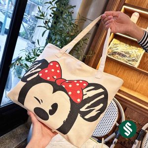 Túi tote vải bố họa tiết Mickey nơ đỏ