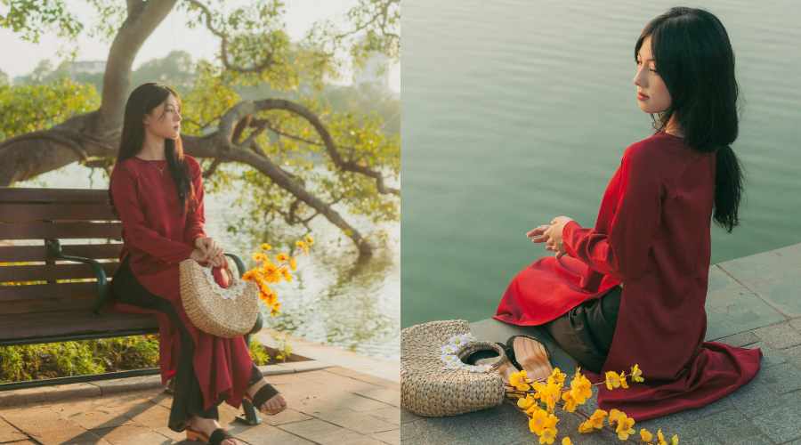 túi xách phối với áo dài