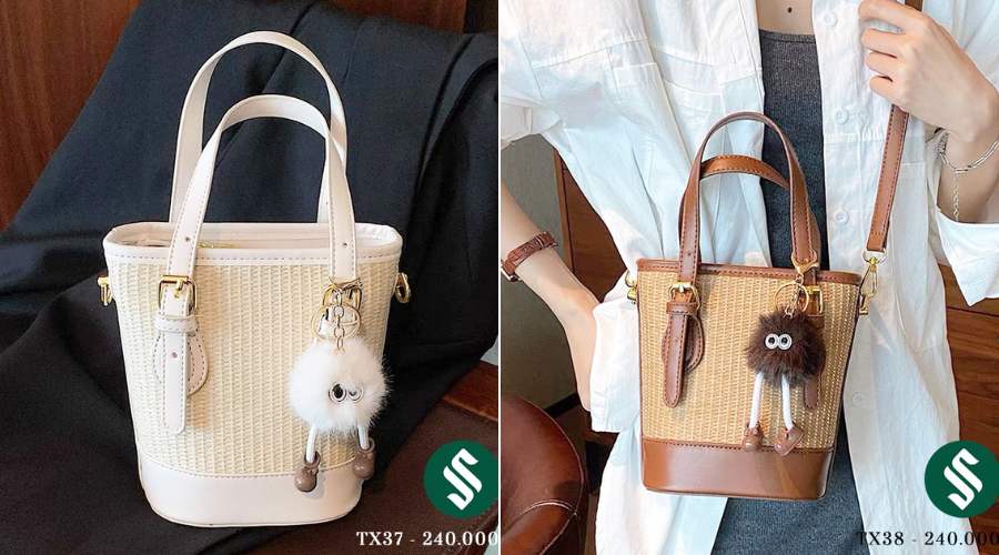 túi cói kèm móc khoá gấu phù hợp dịp tết