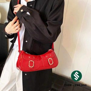 túi kẹp nách dáng bầu 2 túi nắp gập thời trang màu đỏ